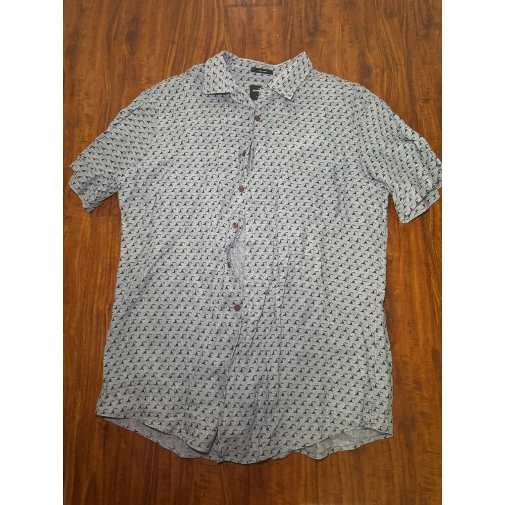 Rodd & Gunn Men's XL Blue Linen Shirt Sport Fit Woven in Italy Birds Tucan Print